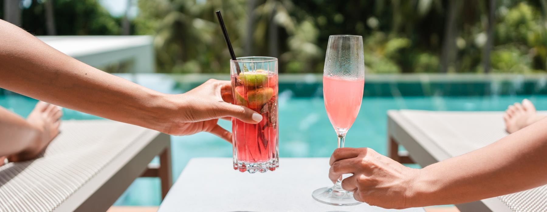 a couple of drinks on a table