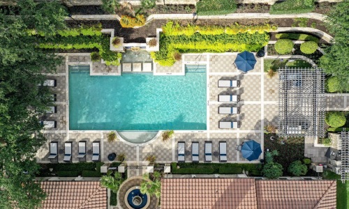 a building with a pool